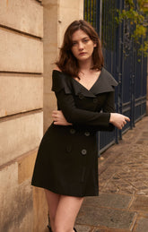 Black Open One Shoulder Suit Collar Dress - By Quaint